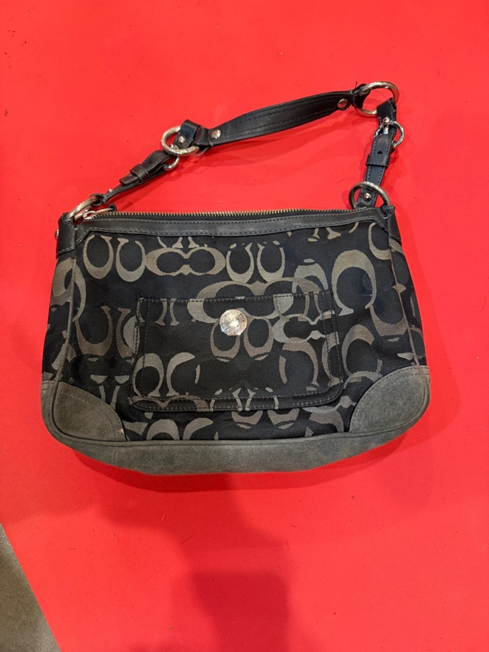 Coach Black and Gray Signature Shoulder Bag